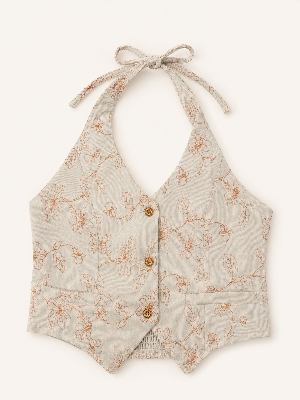 Floral Halter Vest Top in Beige